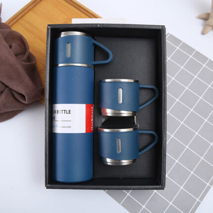 Premium Stainless Steel 1 Bottle & 3 Mug Set | 500ml Capacity | 12 Hours Hot & Cold | Gift Pack | Double Walled Vacuum Flask Insulated Bottle